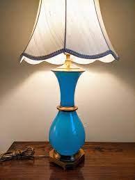 Blue Opaline Glass Lamp Paul Hanson Mid