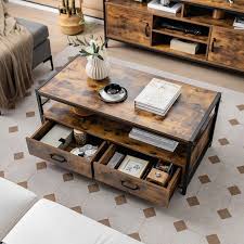 Industrial Coffee Table Wooden Center