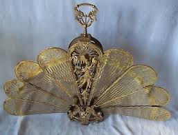 Vintage Peacock Fan Folding Woman Brass