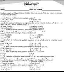 Mathematics Quarter 1 Quiz