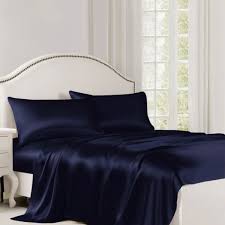 king size silk flat sheets navy blue