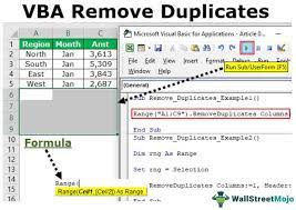 remove duplicate values in excel vba