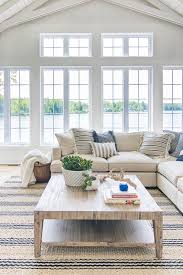 lake house blue and white living room