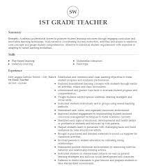 1st grade teacher resume sle