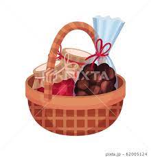 gift wicker basket with jars of fruit