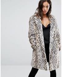 New Look Faux Fur Leopard Print Coat In