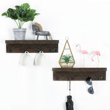 Wood Shelf With 4 Dual Hooks