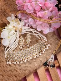 pearl drops choker necklace set