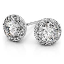 diamond halo stud earrings in platinum