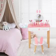 kids rabbit vanity table chair set with