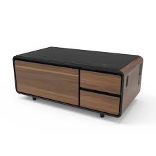A coffee table with tempered glass top. Sobro Coffee Table With Refrigerator Drawer Bluetooth Speakers Led Lights Usb Charging Ports For Tablets Laptops Gift Of Space