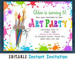 Editable Art D I Y Party Invitation Paint Party Invites