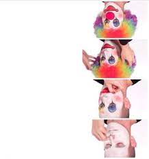 clown applying makeup upside down blank