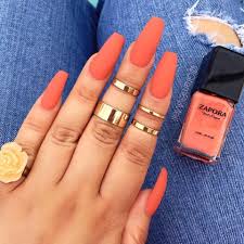 Peach Tan Coral Acrylic Nails Orange Nails Summer