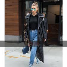 Gigi hadid played the name game with the adidas jacket she wore to an nyc photoshoot. Gigi Hadid Black Suede Trench Over Coat Famejackets Com