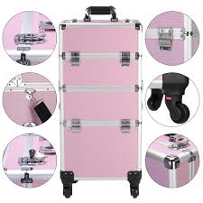 makeup train case pink 3 in 1 aluminum