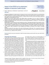 Pdf Impact Of The Hitech Act On Physicians Adoption Of