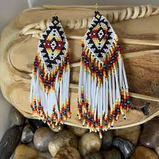 southwest gl bead earrings white