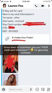 Here is my credit card number. This Snapchat Scammer Gave Me A Credit Card Number Can Anyone Explain Why Scams