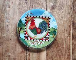 Peggy Karr Fused Glass Plate Rooster