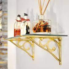 Single Brass Simple Scroll Glass Shelf