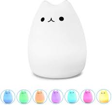 Amazon Com Wonenice Portable Cute Kitty Silicone Led Night Lamp Usb Rechargeable Children Night Light With Warm White 7 Color Breathing Modes Touch Sensor Control For Baby Kids Adults Toys Games