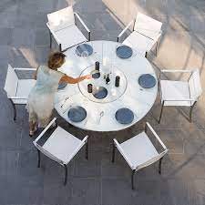 outdoor white glass dining table