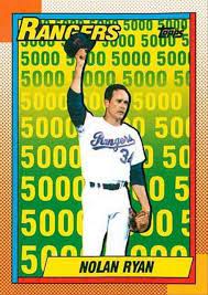 The wood grain borders encasing a color photo featured on the card fronts is reminiscent of topp's classic 1962 baseball set. How To Find The 1990 Topps Nolan Ryan 5000 Strikeout Card Value