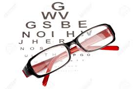 Reading Glasses With Eye Chart Extreme Closeup