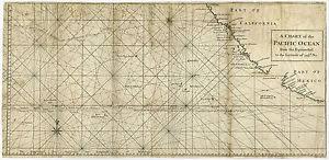 Details About Antique Map Pacific Ocean Chart California Barbados Anson Seale 1748