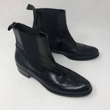 La Canadienne Black Leather Wing Tip Ankle Boots