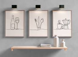 Set Of 3 Line Drawing Printable Kitchen