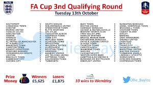 Do not impersonate other users or reveal private information about third parties. Ollie Bayliss On Twitter Breaking The Fa Cup 3rd Qualifying Round Draw Has Been Published Ties To Be Played In The Midweek Of Tuesday 13th October Games Are Straight To Penalties After