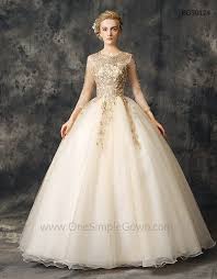 Champagne Gold Elegant Lace Ball Gown Wedding Dress Onesimplegown Com
