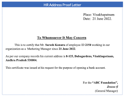 hr letter for address proof from company