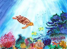 Learn how to paint a simple underwater ocean scene with a colorful coral reef, tropical fish & sea life. Coral Reef Underwater Painting Easy Painting Inspired
