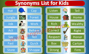 synonyms list for kids with pdf for