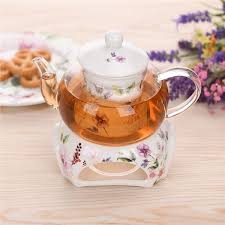 flowers tea set glass teapot with