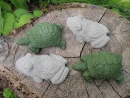 Cute Cement Turtle Frog Lot Of 4