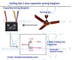 Wiring diagram for electric motor with capacitor source: Ceiling Fan 3 Wire Capacitor Wiring Diagram Electricalonline4u
