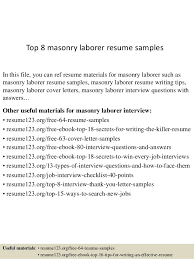 Top 8 Masonry Laborer Resume Samples