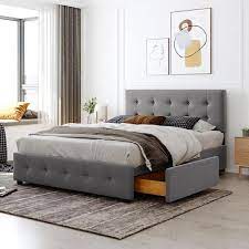Upholstered Platform Bed With 4 Drawers