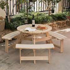 Round Wooden Outdoor Picnic Table