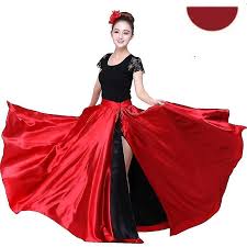 satin solid spanish flamenco skirt lace