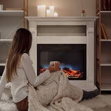 White Electronic Fireplace Mantel