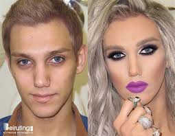 male makeup artist transforms a young
