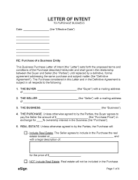 letter of intent to purchase business