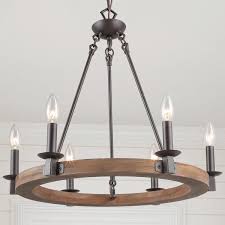 Lnc Hartisee Dining Room Adjustable Farmhouse 6 Light Island Bronze Chandelier With Wood Wagon Wheel Style A03300 The Home Depot