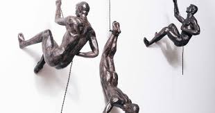 Large X3 Bronze Climbing Men With Nail