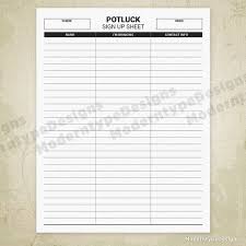 Potluck Sign Up Sheet Fundraiser Dinner Supper Covered Dish Dish To Pass Fellowship Meal Digital File Instant Download Pls001